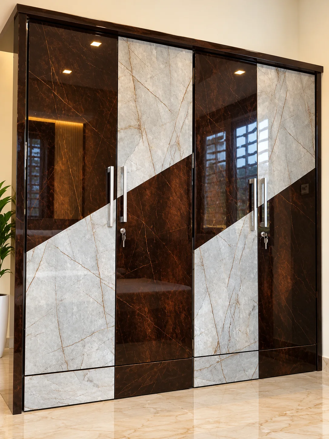 Four-Door Marble-Finish Gloss Wardrobe